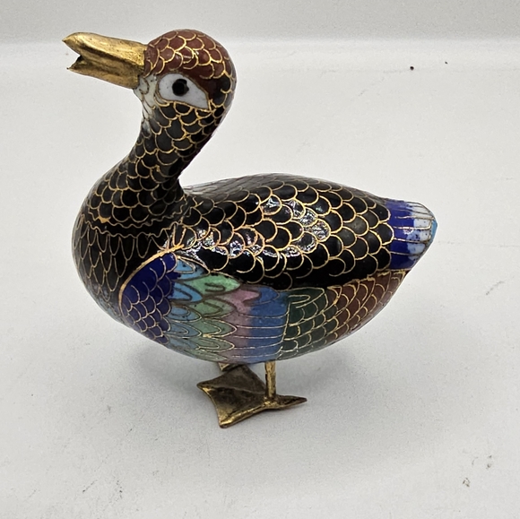 Vtg Cloissone Enameled Brass Duck - Picture 1 of 11